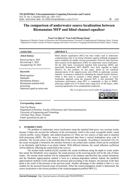 The comparison of underwater source localization between Riemannian MFP and b...