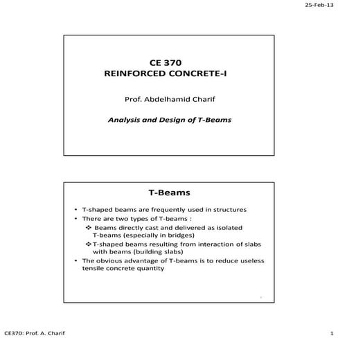 Lec06 Analysis and Design of T Beams (Reinforced Concrete Design I & Prof. Ab...