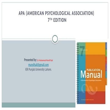 APA 7th Edition | The American Psychological Association (APA) |