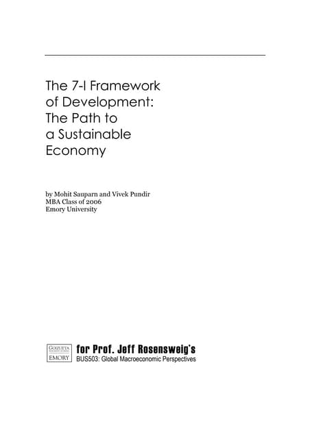 The 7-I Framework of Development: The Path to a Sustainable Economy 