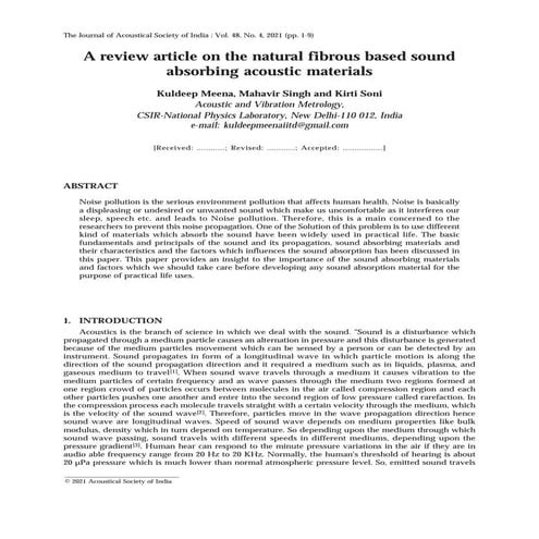 A review article on the natural fibrous based sound absorbing acoustic ...
