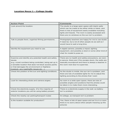 Planning: Location recess 1 | DOCX