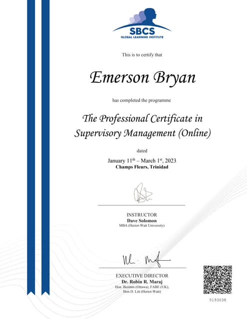 Professional Certificate in Supervisory Management