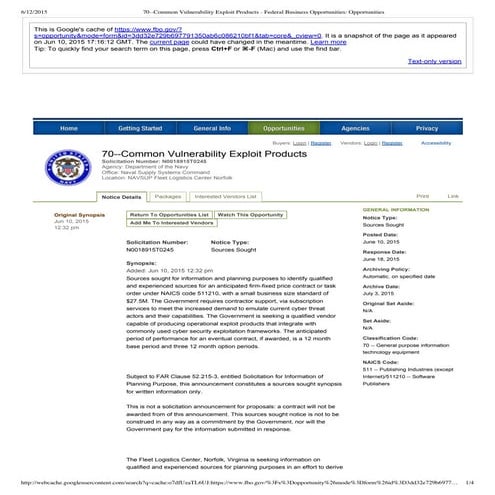 Unpatched Security Flaws Openly Solicited by US Navy