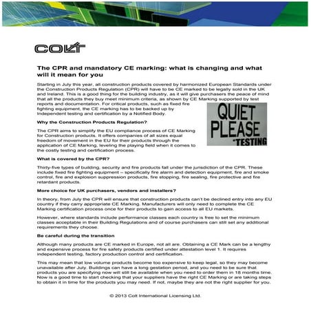 The CPR and mandatory CE marking: what is changing and what will it mean for you