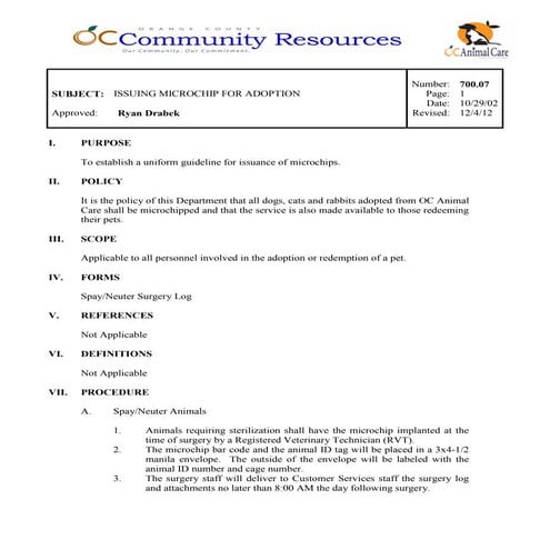 700.07 issuing microchip for adoption | PDF