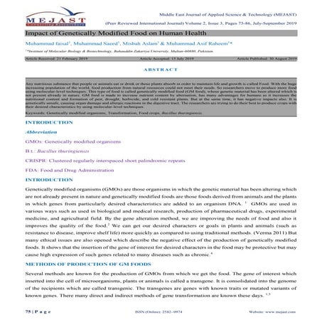 Impact of Genetically Modified Food on Human Health
