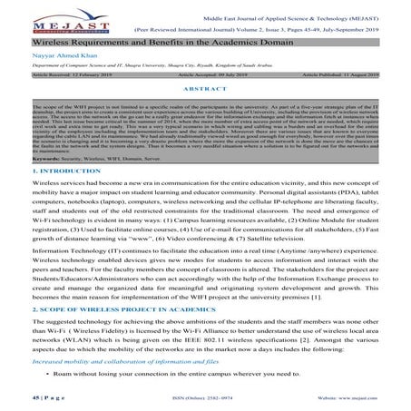 Wireless Requirements and Benefits in the Academics Domain