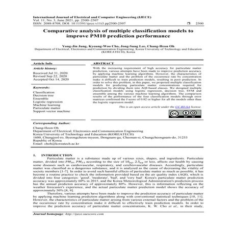 Comparative analysis of multiple classification models to improve PM10 predic...