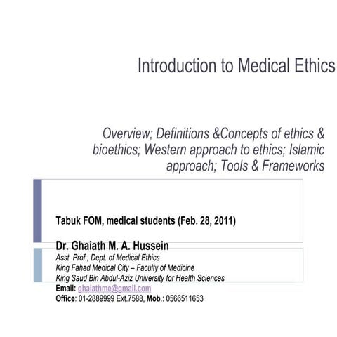 Introduction To Medical Ethics (University of Tabuk)