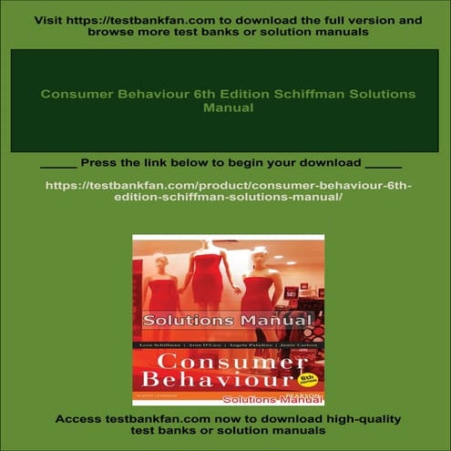 Consumer Behaviour 6th Edition Schiffman Solutions Manual | PDF