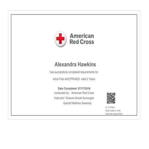 American Red Cross CPR-AED-FIRSTAID Certificate | PDF | First Aid ...
