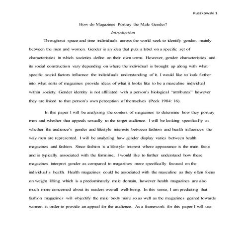 How do Magazines Portray Traditional Male Gender Roles (Senior Assignemnt Pro...