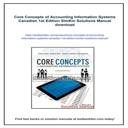 Core Concepts of Accounting Information Systems Canadian 1st Edition SimKin S...