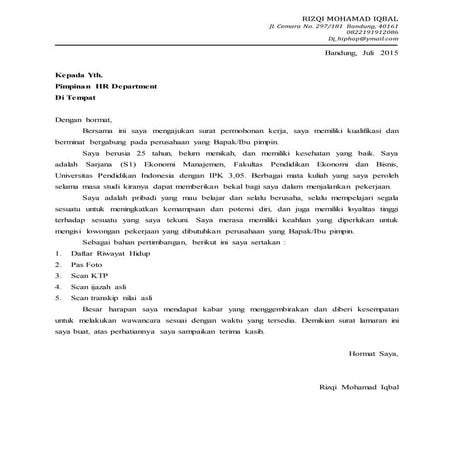 Surat lamaran Jobfair | PDF