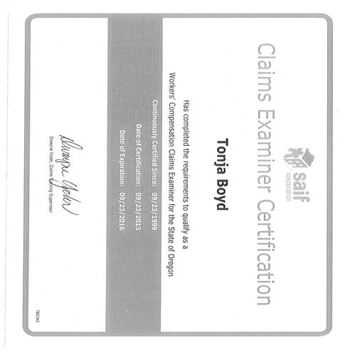 tonja boyd certificate