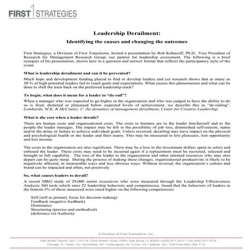 Leadership derailment