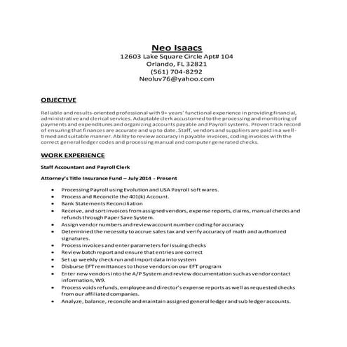 NEO ISAACS-RESUME -March  2015