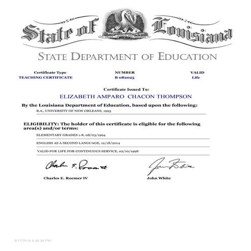 teaching certificate PDF