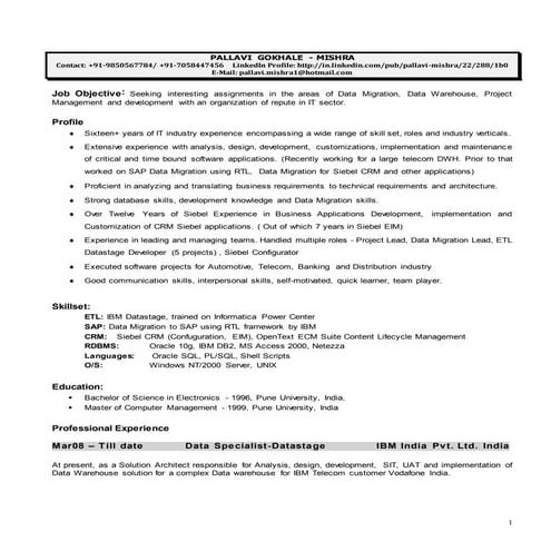 Resume Pallavi Mishra as of 2017 Feb