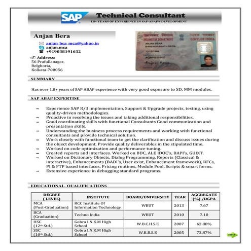 Anjan SAP ABAP Resume with PAN Card