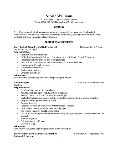 Nicole Williams Paralegal Resume No Header Gray Rust Nov16 COPY | PDF
