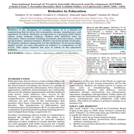 Robotics in Education | PDF | Robotics | Technology & Computing