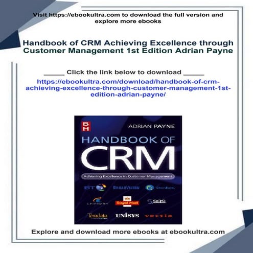 Handbook of CRM Achieving Excellence through Customer Management 1st ...