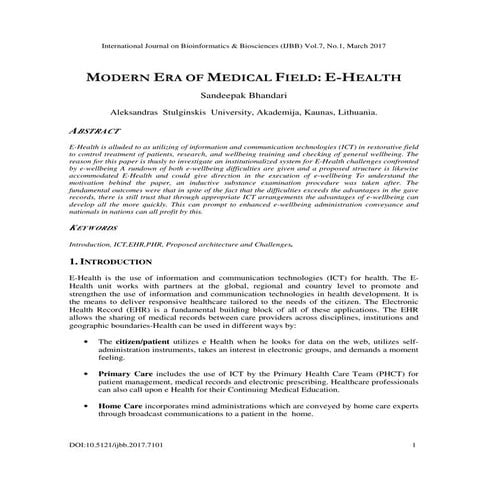 MODERN ERA OF MEDICAL FIELD: E-HEALTH