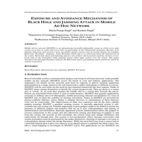 EXPOSURE AND AVOIDANCE MECHANISM OF BLACK HOLE AND JAMMING ATTACK IN MOBILE A...