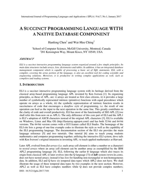 A SUCCINCT PROGRAMMING LANGUAGE WITH A NATIVE DATABASE COMPONENT