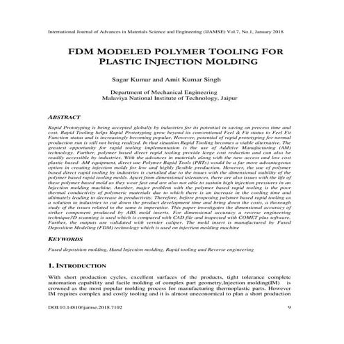 FDM Modeled Polymer Tooling for Plastic Injection Molding