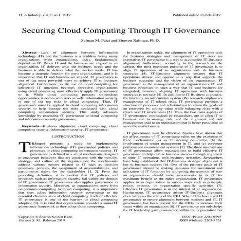 Securing Cloud Computing Through IT Governance | PDF