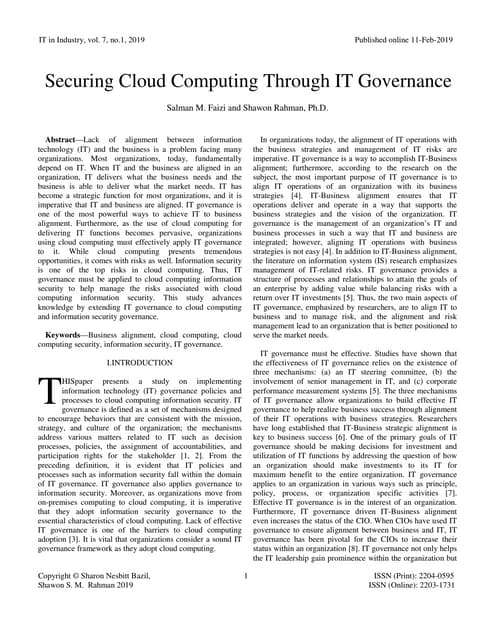Securing Cloud Computing Through IT Governance