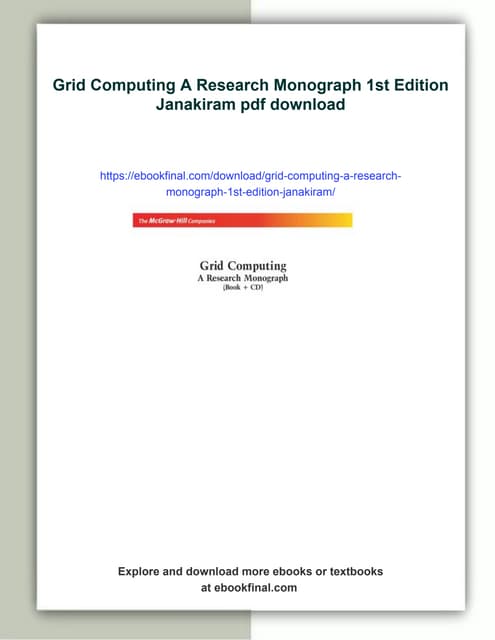 Grid Computing A Research Monograph 1st Edition Janakiram