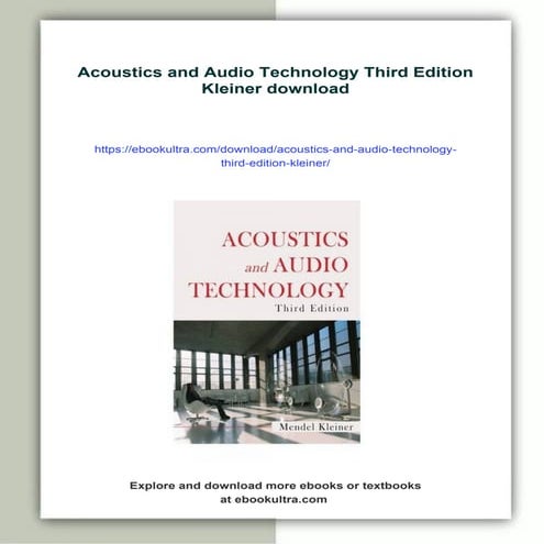 Acoustics and Audio Technology Third Edition Kleiner | PDF