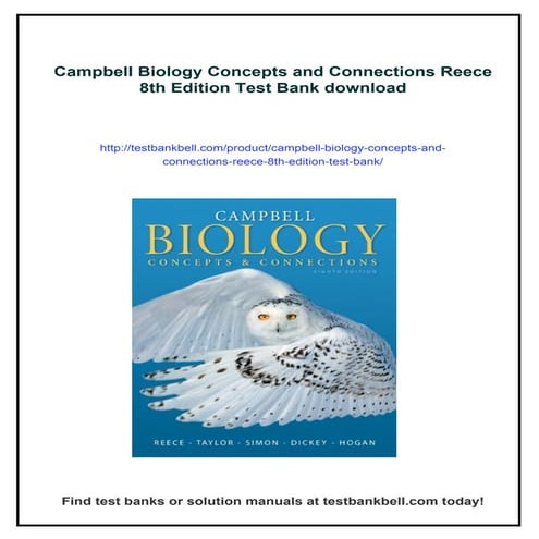 Campbell Biology Concepts and Connections Reece 8th Edition Test Bank