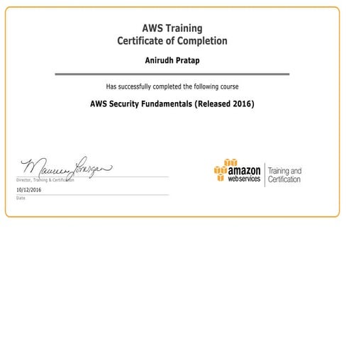 Certificate-AWS Security Fundamentals | PDF