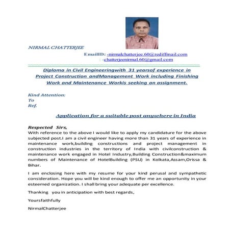 Diploma in civil engineering with 31 years experience both in project  & main...