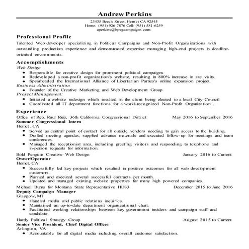 Andrew Perkins Resume
