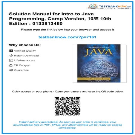 Comprehensive Solution Manual and Test Bank for Intro to Java ...