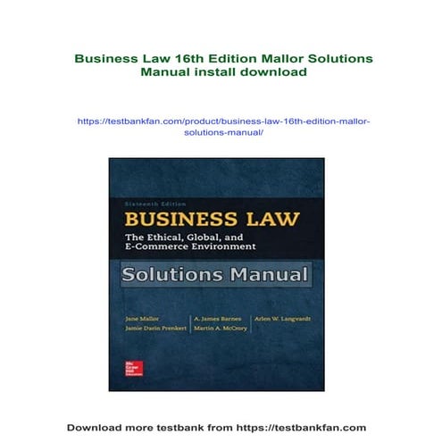 Business Law 16th Edition Mallor Solutions Manual | PDF