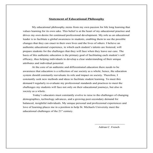 (3)Statement of Educational Philosophy