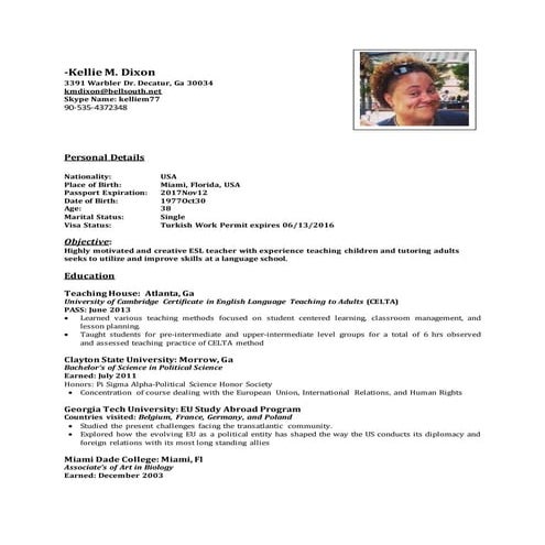 Kellie's CELTA CV  LH2015