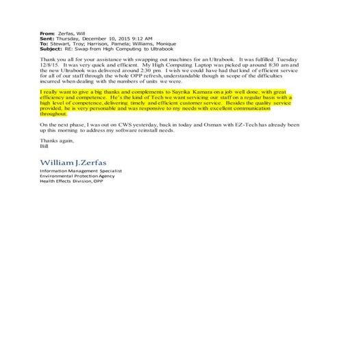 Recommendation from William Zerfas