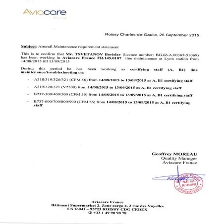 Aviacare France reference letter Tsvetanov