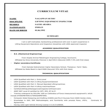 LEEA -LIFTING INSPECTION ENGINEER CV | DOCX