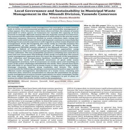 Local Governance and Sustainability in Municipal Waste Management in the Mfou...