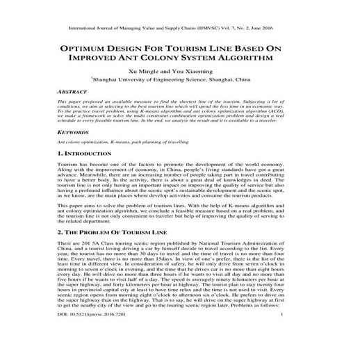 Optimum Design for Tourism Line Based on Improved Ant Colony System Algorithm
