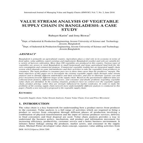 Value Stream Analysis of Vegetable Supply Chain in Bangladesh: A Case Study